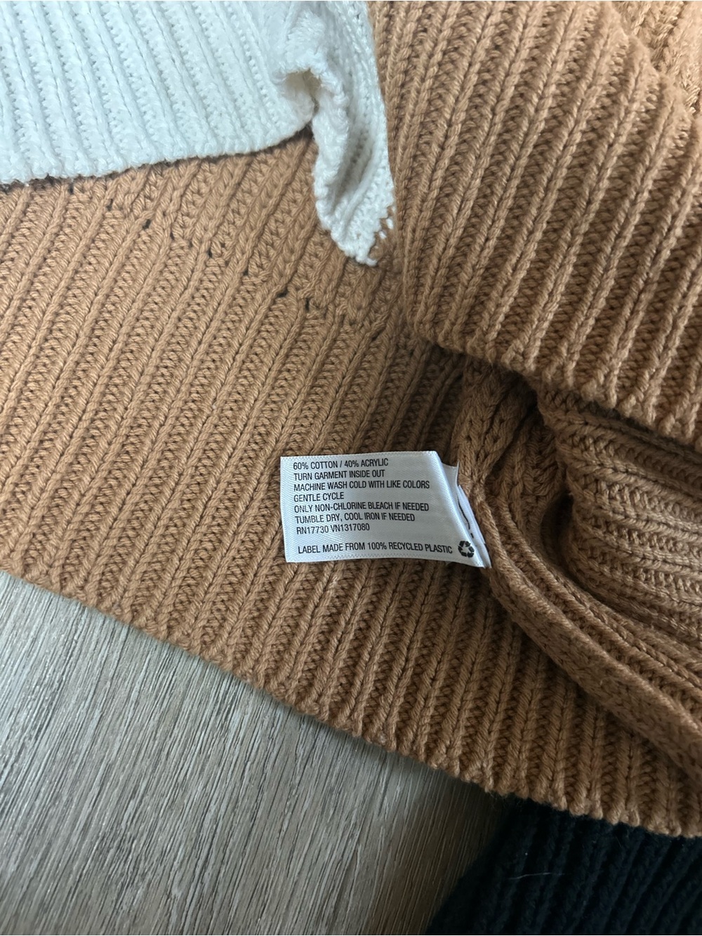 Colorblock Ribbed Crewneck Sweater in White, Camel, Gray and Black - Picture 3 of 4